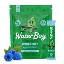 Waterboy Treening Hüdratsioon | 2,960mg Suhkruvaba elektrolüüt Pulber Pakendid | L-Glutamiin + Vitamiinid | Ei Suhkrut, Kõik Looduslikud, Gluteenivaba | 15 Joogipulgasegud (Blue Vaarika)