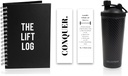 Roostevabast terasest proteiin Shaker Bottle, isoleeritud veepudel musta süsinikuga Fiber Wrap & Workout Journal koos järjehoidjaga - 6 kuud Undated Daily Fitness Journal