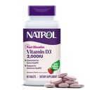 Natrol Fast Lahustage D3-vitamiin 2000 RÜ, toidulisand luude ja liigeste tervise jaoks, luude tugilisand, 90 tabletti, 90 päeva pakkumine