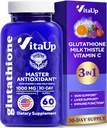 Vähendatud glutatioonilisa 1000mg - USA valmistatud glutatioonikapslid C-vitamiini ja piimaohakaga maksahoolduseks, naha toetamiseks ja immuunsuse heaoluks - 60 loend