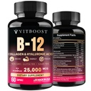 B12 hüaluroonhappe, kollageeni ja folaadiga – 25000 mcg B12 kompleks | maksimeerida imendumist ja energiat | Gluteenivaba USA Made, B1, B2, B3, B6, B7, B12 Vitamiinid 5000 mcg Metüülkobalamiin - 60 kapslit