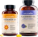 NatureWise Vitamiin D3 5000iu (125 mcg) 1 aasta pakkumine tervisliku lihasfunktsiooni jaoks ja immuunsüsteemi toetus Orgaaniline linaseemneõli Max 720mg ALA | Kõrgeim potentsi Linaõli Omega 3