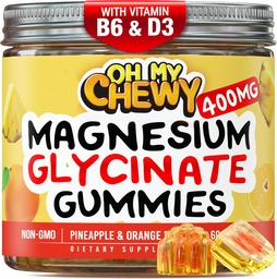 Center-Filled Magneesium Glycinate Gummies 400MG - Suur imendumine lastele, teismelistele ja täiskasvanutele - Lisa une, rahu ja lihaste lõõgastumiseks B6 & D3 - Gluteenivaba & Vegan Sõbralik - 120 Count