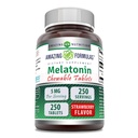 Hämmastavad valemid Melatoniini närimistable Supplement | 5 Mg per Serving | 250 tabletti | Mitte-GMO | Gluteenivaba | Valmistatud USAs (Maasikas)