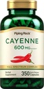 Piping Rock Cayenne piparkapslid | 600mg | 350 Count | Concentrated Extract Supplement | Non-GMO, Gluteenivaba