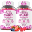 NEVISS 2Pack Vegan Vitamiin D3 + Vitamiin B12 Gummies, kõrge potentsi D3 5000 IU & 1000 mcg Methylated B12, Vitamiin D3 ja B12 täiskasvanutele, tugi Luude Tervis, Immune & Energy Supplement, 120 Count