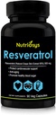 Resveratrol 500mg täiendus | Resveratrooli kapslid antioksüdantide toetamiseks ja rakuterviseks | Meeste ja naiste toidulisand | 90 Veg kapslit üldiseks terviseks