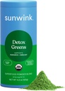 Sunwink Detox Powdered Greens - Organic Greens SuperFood Powder for Debloat - Super Greens Powder w / Celery, Dandelion, Spirulina - Daily Greens Powder for Gentle Detox - 4,2 oz (20 Servings)