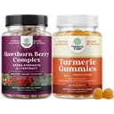Bundle of Extra Strength Hawthorn Berry Kapslid - Ekstra Seedimine ja südame tervise täiendamine ja kurkum kummid täiskasvanutele Virsiku maitse - ekstra tugevusega ühine tugi Gummies