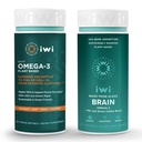 iwi Omega-3 Sport & Brain Omega-3 Bundle, 30 Servings, Vegan Plant-Based vetikad Omega 3 koos EPA + DHA, Krill & Fish Oil Alternative, No Fishy Aftertaste