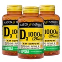 MASON LOODUSLIK Vitamiin D3 25 mcg (1000 IU), Luu ja immuunsüsteemi tugi, kalamaksaõli, 60 Softgels (Pack of 3)