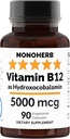 MONOHERB Hydroxo B12 Vitamiin 5000mcg, hüdroksükobalamiin, hüdroksü B12