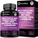 Piimaohakas 3000mg NAC Chanca Piedra 2000mg Artišokk 2000mg Beet Root 2000mg Dandelion Root 1000mg, Maks Puhasta Detox & Remond Supplement koos TUDCA koliin ja ingver meestele ja naistele, 60 kapslit