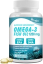 Omega 3 kalaõli toidulisandid, kolmekordne tugevus Omega 3 toidulisand koos 650mg EPA 450mg DHA-ga serveerimise kohta - aju, silma, südame ja immuunsuse tervise tugi - 90 softgels (45 Serv)