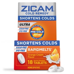 Zicam Ultra Cold Remedy Tsink Rapidmelts, Orange Cream Maitse, Homöopaatiline, Külma Lühendamise Meditsiin, Lühendab Külma Kestust, Suhkruvaba, Värvivaba, 18 Krahv