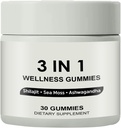 3 in 1 Gummies, 3 in 1 Shilajit Gummies for Men, Pure Shilajit Wellness Gummies (Shilajit + Sea Moss + Ashwagandha), Shilajit Gummies for Men, Non-GMO
