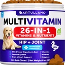 Koer Multivitamiin närimistable Glükoosamiin 26 in 1 - Koera vitamiinid ja toidulisandid - Senior & Puppy Multivitamiinid koertele - Lemmikloomade ühine tugi Tervis - Immuunsus, mobiilsus, soolenahk - 120 närimist