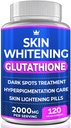Glutatiooni valgendamise pillid - 120 kapslit 2000 mg glutatiooni - efektiivne naha kergendamise lisand - tumedad laigud, melasma ja akne armi eemaldaja, hüperpigmentatsiooni ravi - vananemisvastane antioksüdant