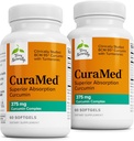 Terry Naturally CuraMed 375mg - Antioksüdandi lisand aju ja immuunsüsteemi tervise toetamiseks - toidulisand kurkumiini ja kurkumi eeterliku õliga - taimse maksa toetus - 60 softgels (pakk 2)