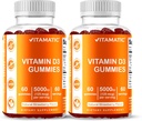 Vitamatic Vitamatic Vitamiin D3 Gummies – 5000 RÜ Iga Gummy | 60 Gummies Iga Pudel | Pakend 2 (kokku 120 Loe) Hea Maitse | Toetab Luud, Hambad, Mood, Liigeste Ja Immuuntervise