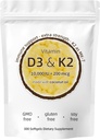 Vitamiin D3 K2 Lisand, 10000 IU D3 + 200 MCG K2, 300 Softgels, Mitte-GMO, Gluteenivaba
