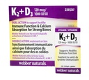 Webber Naturals K2 + D3 120 mcg / 1000 RÜ, toetab tervislikku immuunsüsteemi funktsiooni - 220 pehmet geeli
