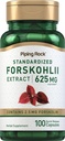 Piping Rock Coleus Forskohlii juure ekstrakt | 625 mg | 100 kapslit | Herb Supplement | Non-GMO, Gluteenivaba