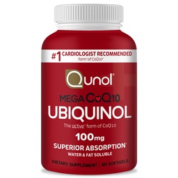 Qunol Ubikinol CoQ10 100mg Softgels, Mega Ubikinol 100mg - Superior Imendumine - koensüümi Q10 aktiivne vorm südame tervise ja tervisliku vererõhu taseme jaoks - 2 kuu pakkumine - 60 loend