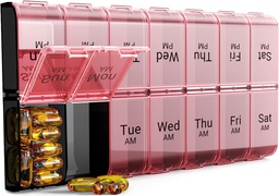 VÄRVUS AM PM Extra Large Pill Organizer, XL 7 Day Pill Organizer 2 korda päevas, Iganädalane Pill Case, Day Night Oversized Medicine Box, Vitamiinihoidja, Big Pill Container (Pink)