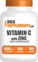BulkSupplements.com C-vitamiin koos tsinkkapslitega - C-vitamiin 1000mg ja tsink 15mg, immuunsuse toetamiseks - Vegan, 2 kapslit serveerimise kohta, 360 Veg Count (pakk 1)