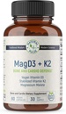 Magneesiummalaat + Vegan Vitamiin D3 + Stabiliseeritud Vitamiin K2, täielik tugilisa rakuenergiale, südame-veresoonkonnale, immuunsüsteemile ja ainevahetusele Tervis & Luu tugevus, 90 Veggie kapslit
