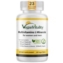 Vegan Vitality Multivitamiinid ja mineraalid naistele ja meestele, kellel on kõrge tugevusega vitamiin B12, D3 ja K2. 180 Vegan Multivitamiini tabletid - 6 kuud pakkumine. Vitamiinid veganitele ja taimetoitlastele