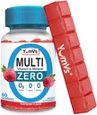 YUM-V's Multivitamiini Zero Gummies poolt YumVs | Suhkruvabad vitamiinid Täiendus naistele ja meestele | Kroom, tiamiin ja magneesium | Looduslik Vaarika maitse närimiskummid - 60 Count - punane pillbox