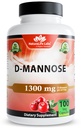 NaturaLife Labs Orgaaniline D-Mannose 1300 mg koos orgaanilise Jõhvikaekstraktiga 100 mg ühe serveerimise kohta – 100 kapslit – Mitte-GMO, Gluteenivaba, Vegan