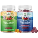 Bundle of Kids Multivitamiini Gummies immuunsuse toetamiseks vitamiinidega A C D3 E B ja tsink ja lapsed Magneesiumkummies - Rahulik lõõgastav Mag tsitraat vaarikamaitsega närvidele ja südame tervisele