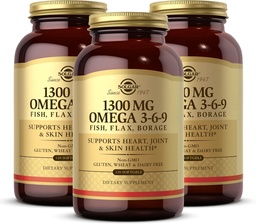Solgar 1300 mg Omega 3-6-9, 120 Softgels (Pack of 3) - Kalaõli täiendus - Toetus liigeste ja naha tervise - Sisaldab linaseemned ja Borage - Sisaldab EPA & DHA Omega 3 rasvhappeid - 120 kokku Servings