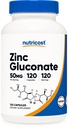 Nutrikost Tsink Glükonaat 120 Taimekapslit (50 mg) - Gluteenivaba ja mitte-GMO