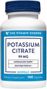 Vitamiin Shoppe kaaliumtsitraat 99MG, toetab südame-veresoonkonna ja rakkude tervist (100 kapslit)