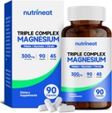 Kolmekordne magneesiumkompleks (90 kapslit), 300 mg magneesiumglütsinaati, tsitraati ja malaati lihastele, närvidele ja energiale, kõrge imendumine, vegan, mitte-GMO