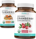 Kurkum & Jõhvika kontsentraat (4-kuuline pakkumine) Cranberry Curcumin Bundle of Organic Kurkumiini Black Pepper & Ginger (120 kapslit) & Organic Cranberry Concentrate 50: 1 ekstrakt (120 kapslit)