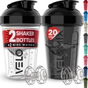 VELOMIX - 2 Pack- 20 oz Proteiin Shaker pudelid valgusegudele - 2x Wire Whisk | Leak Proof Shaker Cups valgukokteilidele ja eeltreeningule | Proteiin Shaker Bottle Pack (must/läbipaistev)