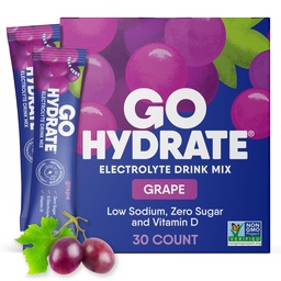 GoHydrate Instant Hydration Powder Packets - Madal naatriumelektrolüütide Joogisegu - Natural Hydration Support, Sugar Free Electrolyte Maitsestatud Pulber Jook D-vitamiini, 30 pakendit, Viinamarja
