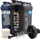 GOMOYO [3-Pack] 28-Ounce Shaker Bottle with Action-Rod Mixer | Protein Shaker Bottle with Motivational tsitaadid | Shakes for Protein Shakes on BPA vaba ja nõudepesumasin ohutu | Silver, Blue & Black