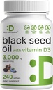 Musta seemne õli, 240 softgels - külmpressitud Nigella Sativa, looduslikult esinev tümokinoon (TQ) - mitte-GMO, ei gluteeni - Black Cumin Seed Vedelad kapslid vitamiin D3