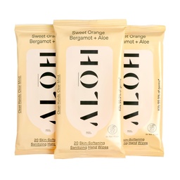 ALŌH Sweet Orange Bergamot + Aloe Sanitizing Hand Wipes - Clean Hands, Clear Mind - On The Go Hand Sanitizing Wipes lastele ja täiskasvanutele - Travel Size 3 Pack 20ct Wipes (60 salve)