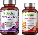 Biophix Vitamiin D-3 5000 IU 120 Softgels - Vaba Vitamiin C-1000 30 Tabletid - Kõrge potentsi ekstra neitsioliiviõli Mitte-GMO Soja-Vaba toetab Tugevad Luud Immuuntervise
