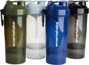 Smartshake O2GO ONE 4-Pack Protein Shaker Pudel 800 ml | 27 oz - Storage Includ - Leakproof Screw-on Lid - BPA Free - Unisex - Mist Gray, Army Green, Black, Navy Blue
