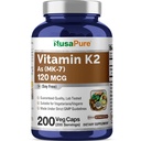 NusaPure Vitamiin K2 MK7 120 mcg 200 Veggie Caps (Soy Free, Non-GMO, Vegan)