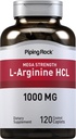 Piping Rock L-Arginine HCl 1000mg | 120 Caplets | Meeste ja naiste täiendus | Mega tugevus | Taimetoitlane, mitte-GMO, Gluteenivaba
