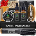 XIKEZAN Beard Kit meestele Grooming & Straightening Set,w/Beard Straightener, 2 Pack Oil, Balm, Comb, Scissor, Brush, Birthday Valentines Kingitused Talle Isa Mees Poiss-sõber Jõulusäilitamine Stuffers